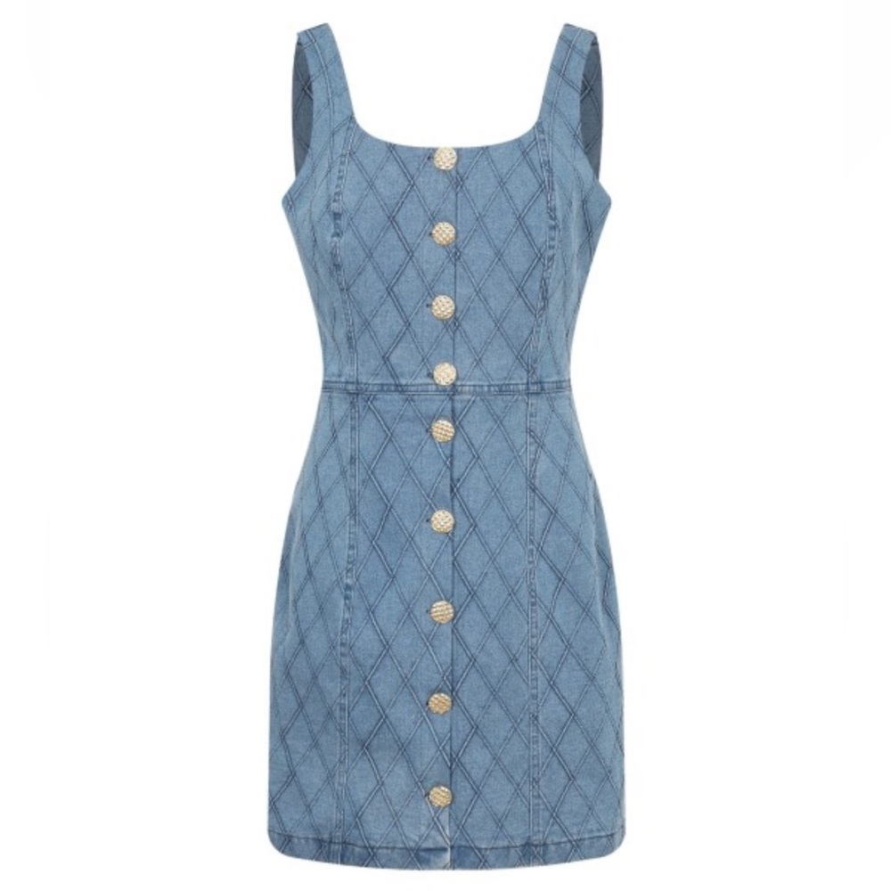 Quilted Denim Sleeveless Mini Dress